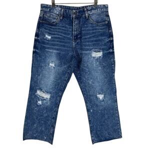 Rue21 Relaxed Crop Jeans Womens 34 Medium Acid Wash Distressed Ripped Grunge Y2K